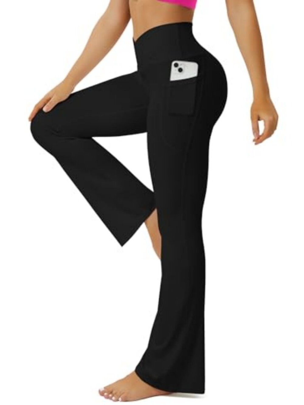 Flare Leggings with Pockets High Waisted Crossover Yoga Pants